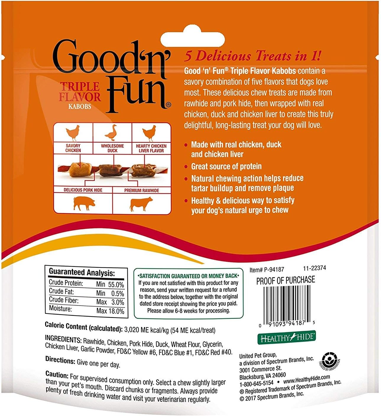 LITSPED Triple Flavored Kabobs Rawhide Chews for Dogs, 36-Count (3 Packs(24 Ounce/36 Count))