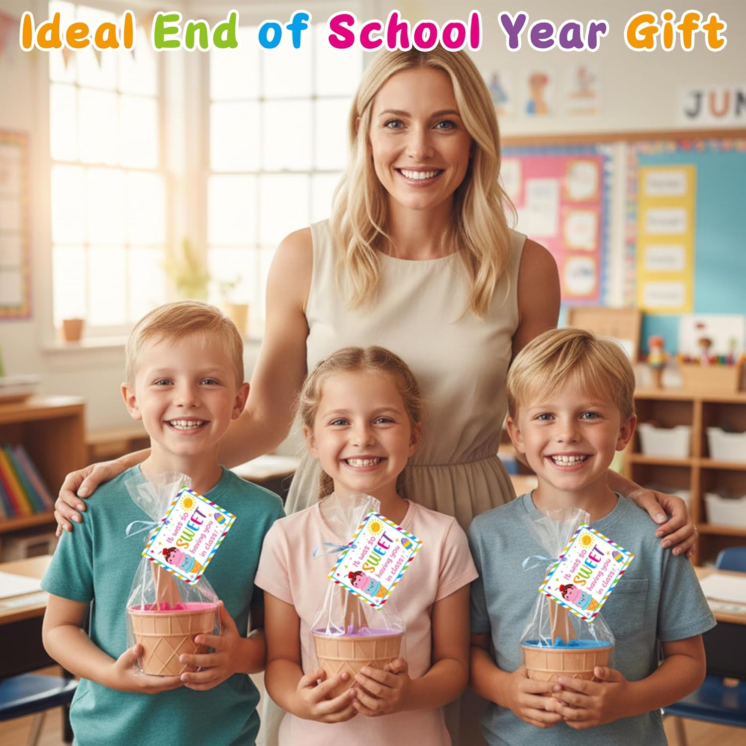 CJiangpo End of Year Student Gift - 24 Pack Ice Cream Bowls and Spoons with Cards Set Reusable Plastic Dessert Bowls for Sundae Frozen Yogurt Classroom Reward End of School Summer Birthday Party Favor