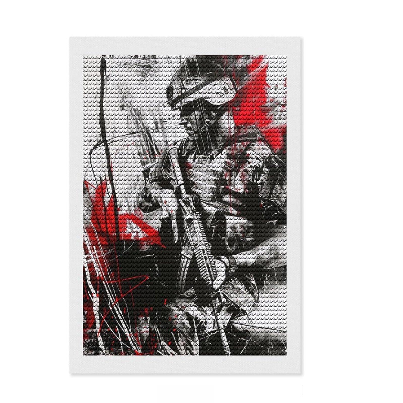 Junmoney Military Soldier Red Diamond Painting Canvas Set 8"x12", for Teens, Satisfying Creative Project, Christmas Gift, Farmhouse Decor