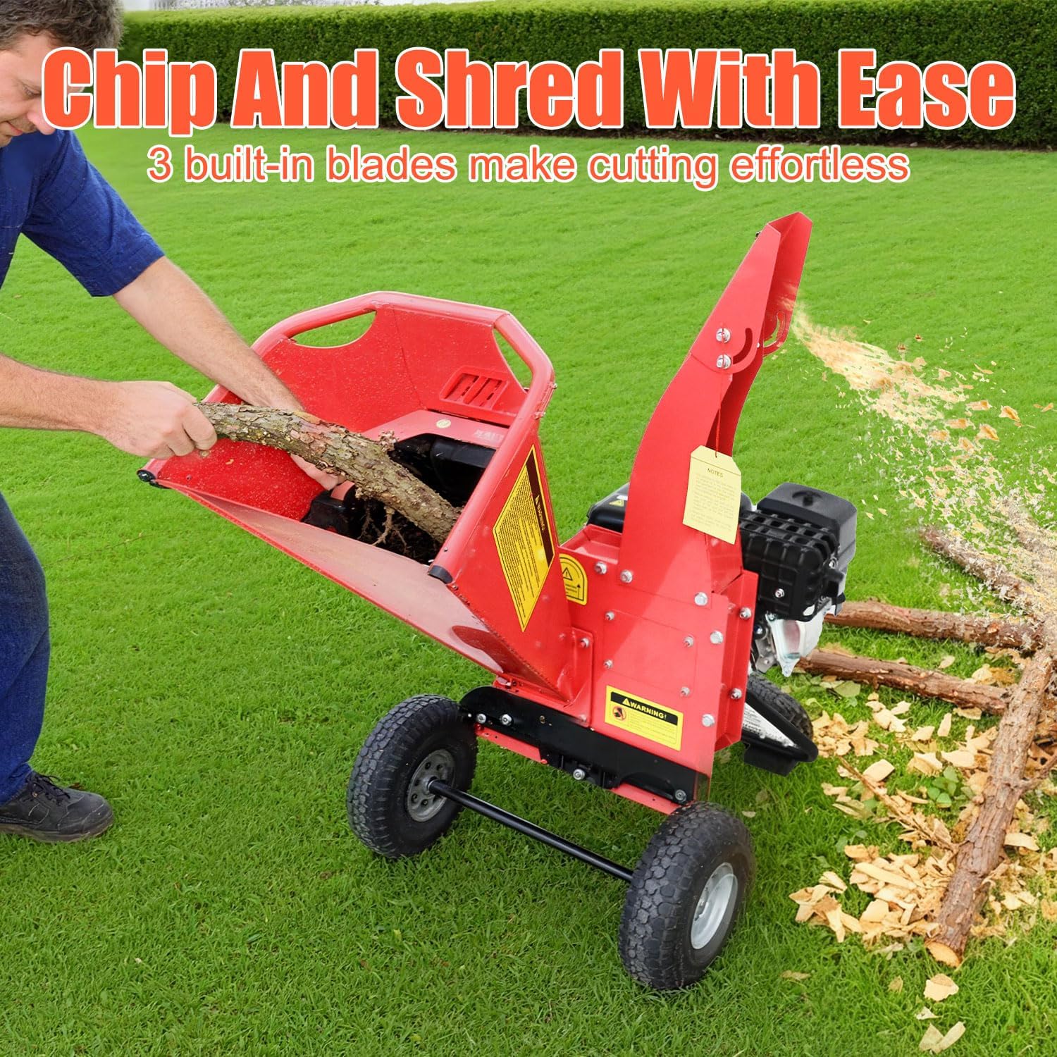 Wood Chipper Shredder Mulcher 7 Hp 212cc Gas Powered Heavy Duty All Steel Construction, 15: 1 Reduction Ratio 2 in 1 Multi-Function Ideal for Branches Twigs