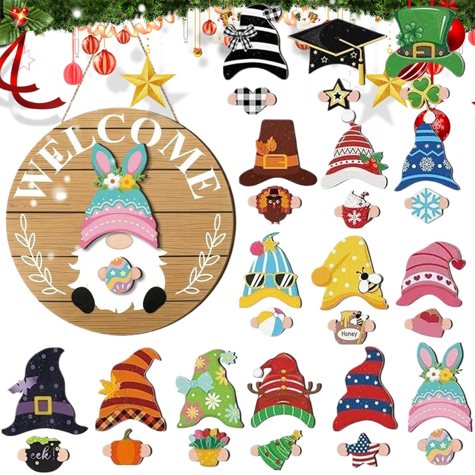 Gnome Door Decor - Interchangeable Design with Magnet Pieces | Changeable Gnome Welcome Sign for Home | for Outdoor Gate, Indoor Wall and Party Events