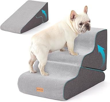 Gardner Pet 2-in-1 Dog Steps for Bed, Adjustable 3-Steps High Density Foam Dog Ramp for Sofa, Water Resistant Pet Stairs with Non Slip Bottom, Suitable for Puppy, Small Animals, Grey