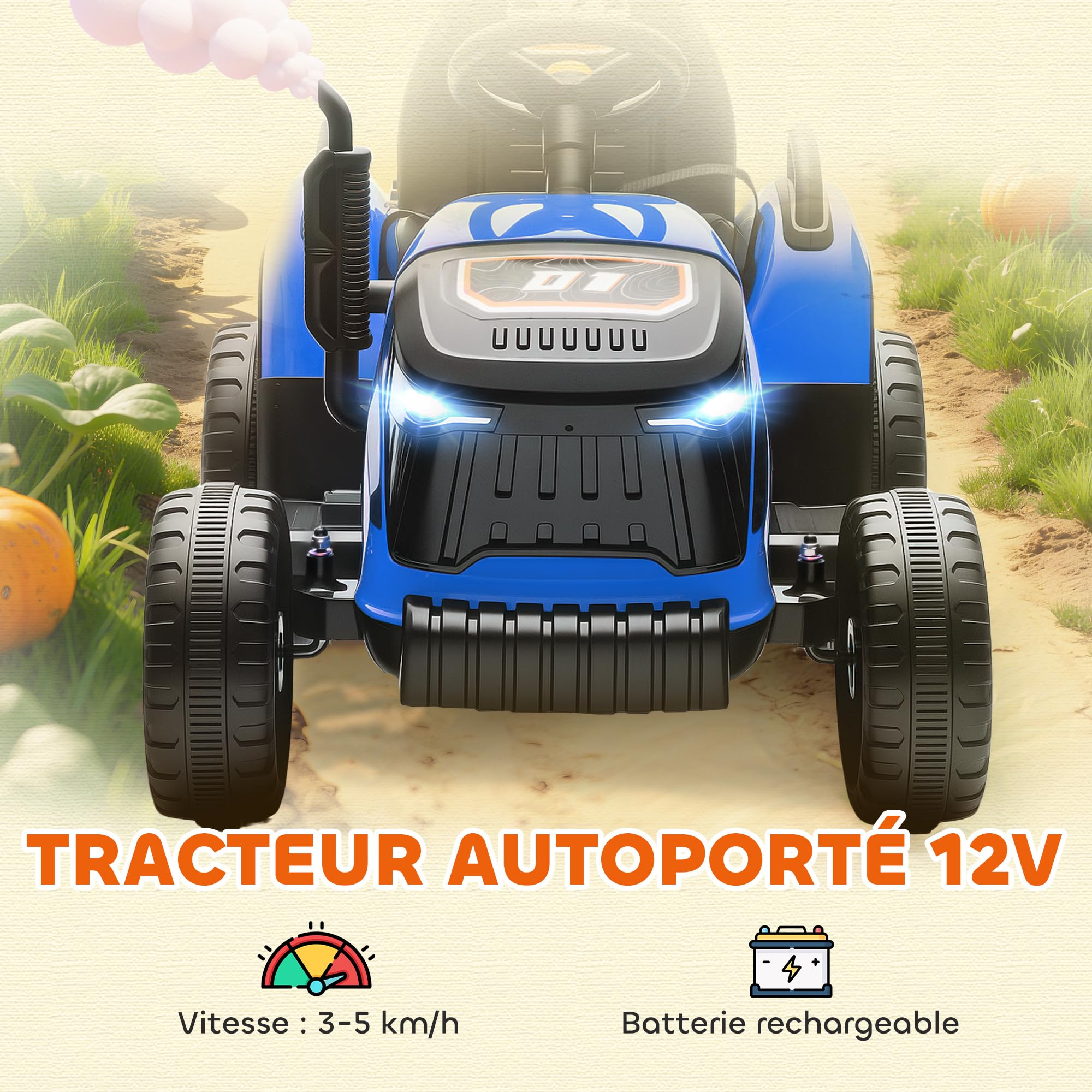 AIYAPLAY Tracteur électrique Enfants avec remorque amovible, Voiture électrique 6 pneus télécommande 2,4G LED Musique 3 Vitesses 3-8 Ans Bleu