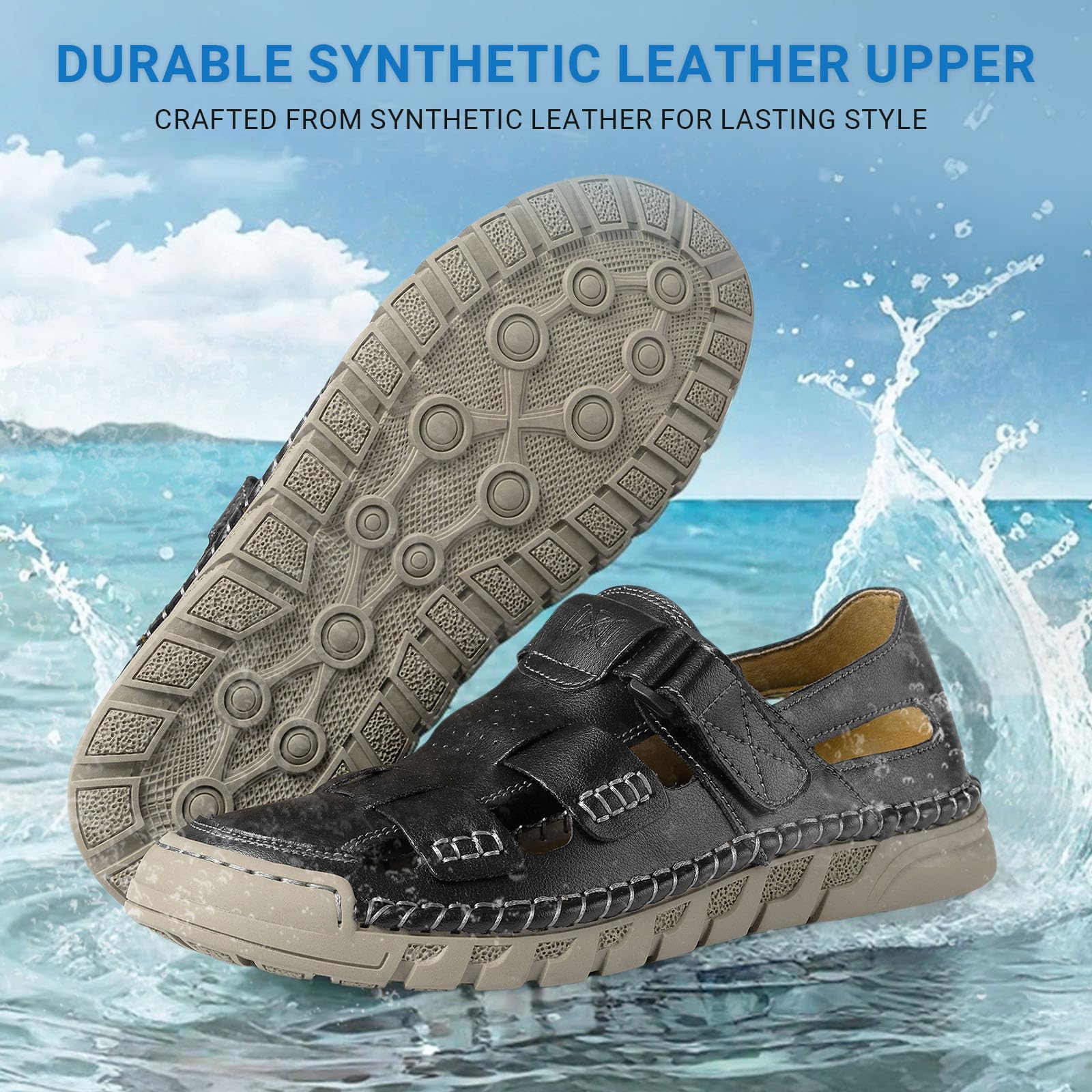 Sandali da uomo casual in pelle estivi sportivi sandali chiusi sandali da pescatore da spiaggia all'aperto scarpe con supporto plantare per uomo