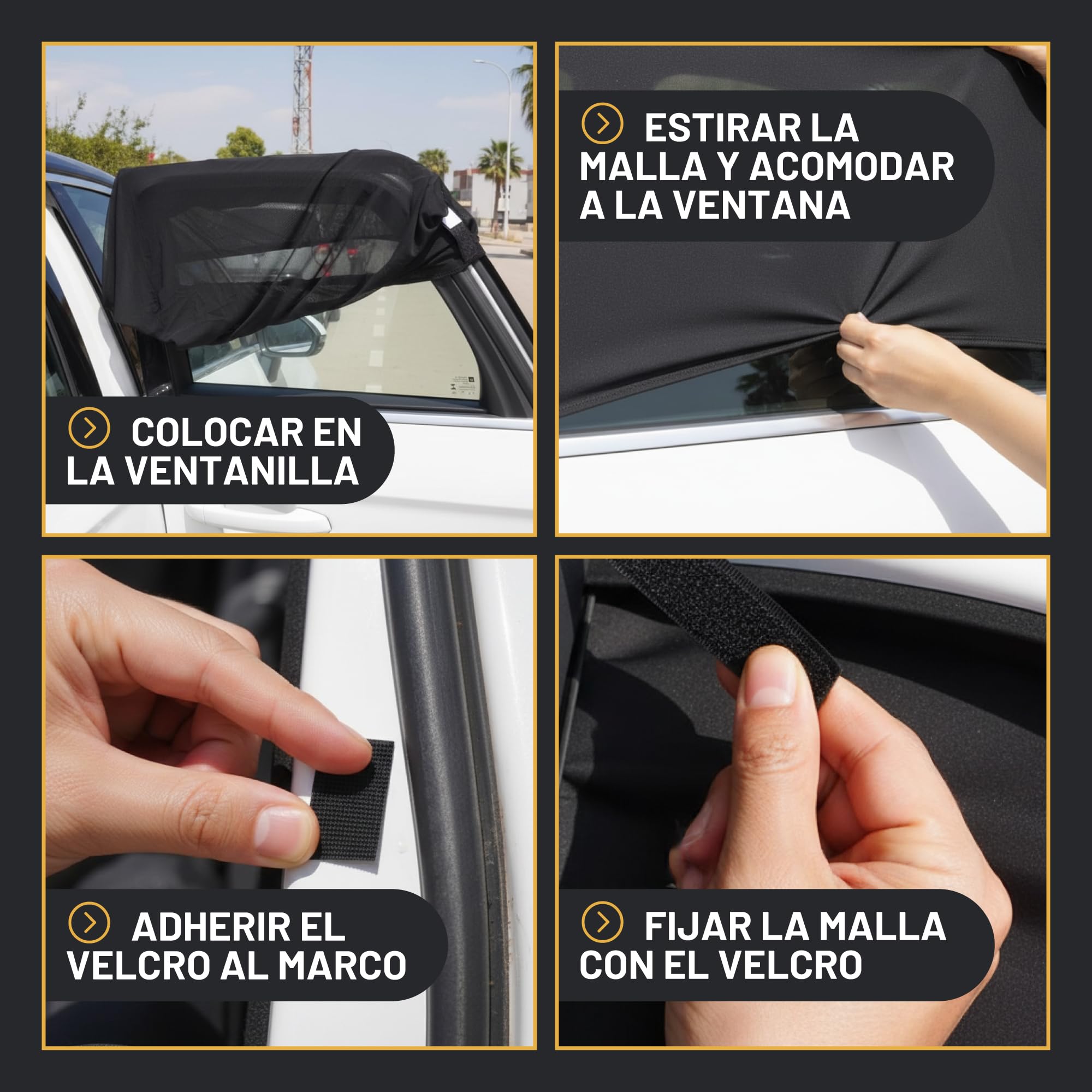 Pack 2 Parasoles Coche Laterales - Protector UV - Funda Ajustable Elastica para Ventanillas Traseras y Laterales - Quitasol Efecto Mosquitera - Parasol para Bebe, Niños y Mascotas — view 5