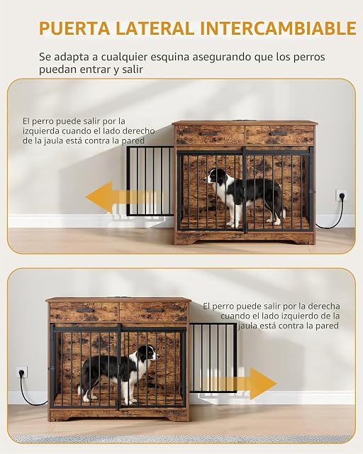 Foto 8 de 8 de Hzuaneri Mueble Jaula para Perros de Interior con Regleta y 2 Cajones