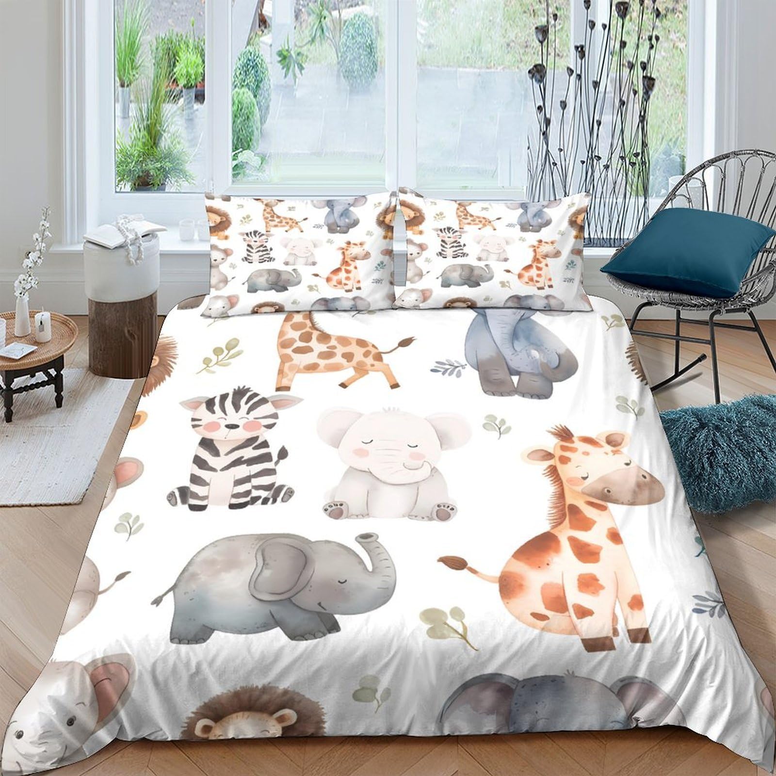 Ctjqhvkz Style-6 3D Printed Cartoon Safari Animals Fitted Sheet Microfiber Soft Anti-Slip Jungle Mattress Cover For Bedroom Guest Room Easy Care Decor, 115 Single（135X200cm）