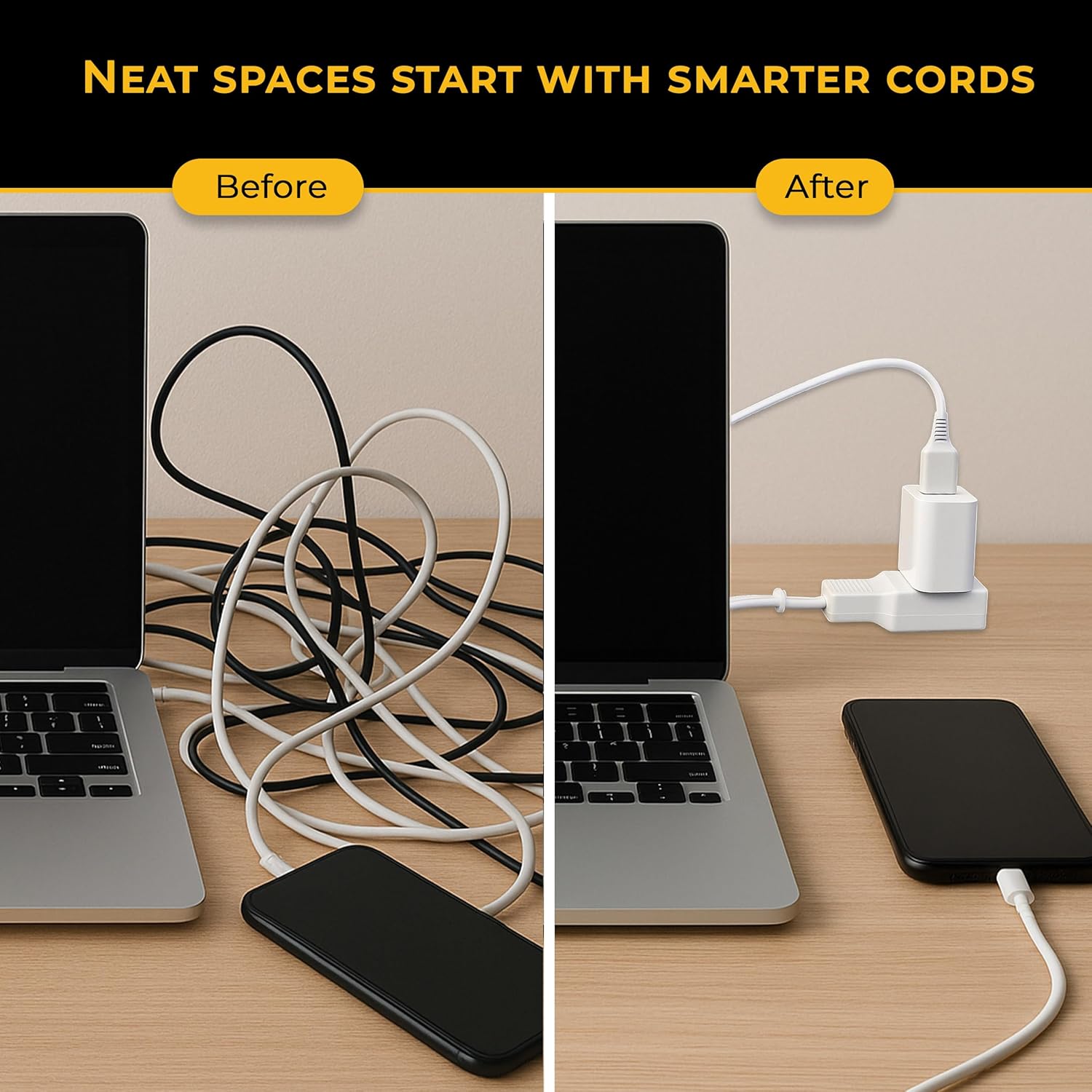 Touch & Glow Indoor Extension Cord (10ft) - Indoor Power Cord for Office Home Appliances, Laptops, Coffee Maker, Christmas Lights, Entertainment Area & More - White