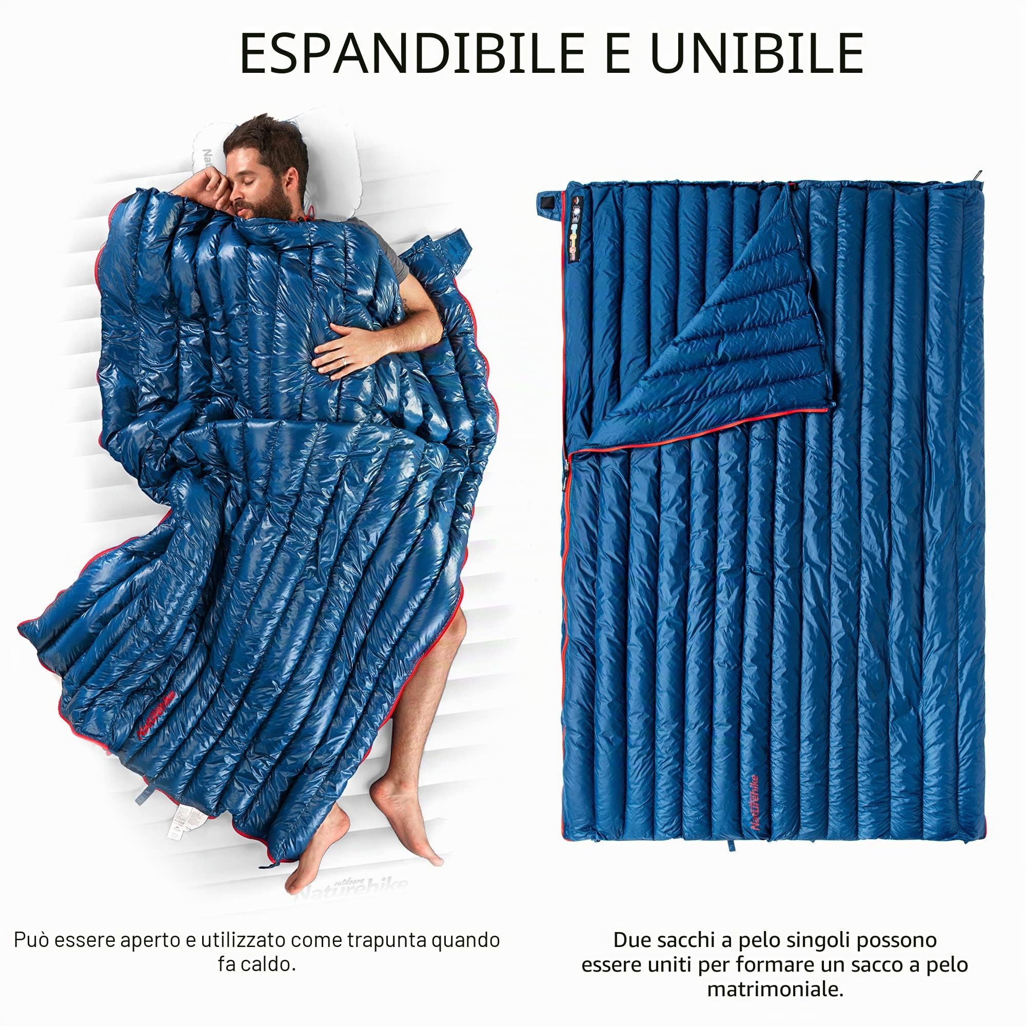 Naturehike Sacco a Pelo a Busta Ultra Leggero per 3-4 Stagioni, Impermeabile, per Campeggio, Escursionismo, Alpinismo