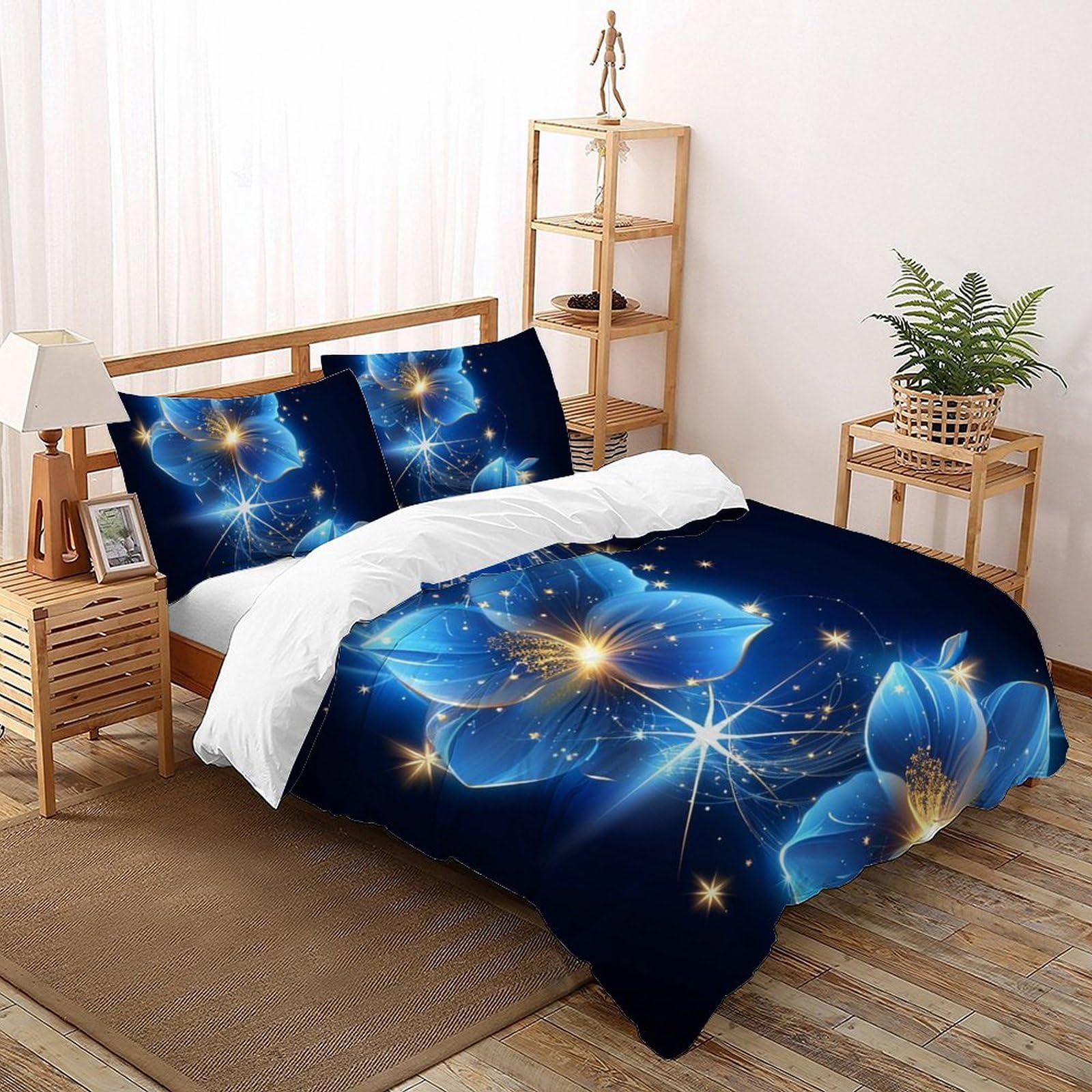 Housse de couette orchidée bleu 3D au motif floral réaliste en microfifre double 200x200