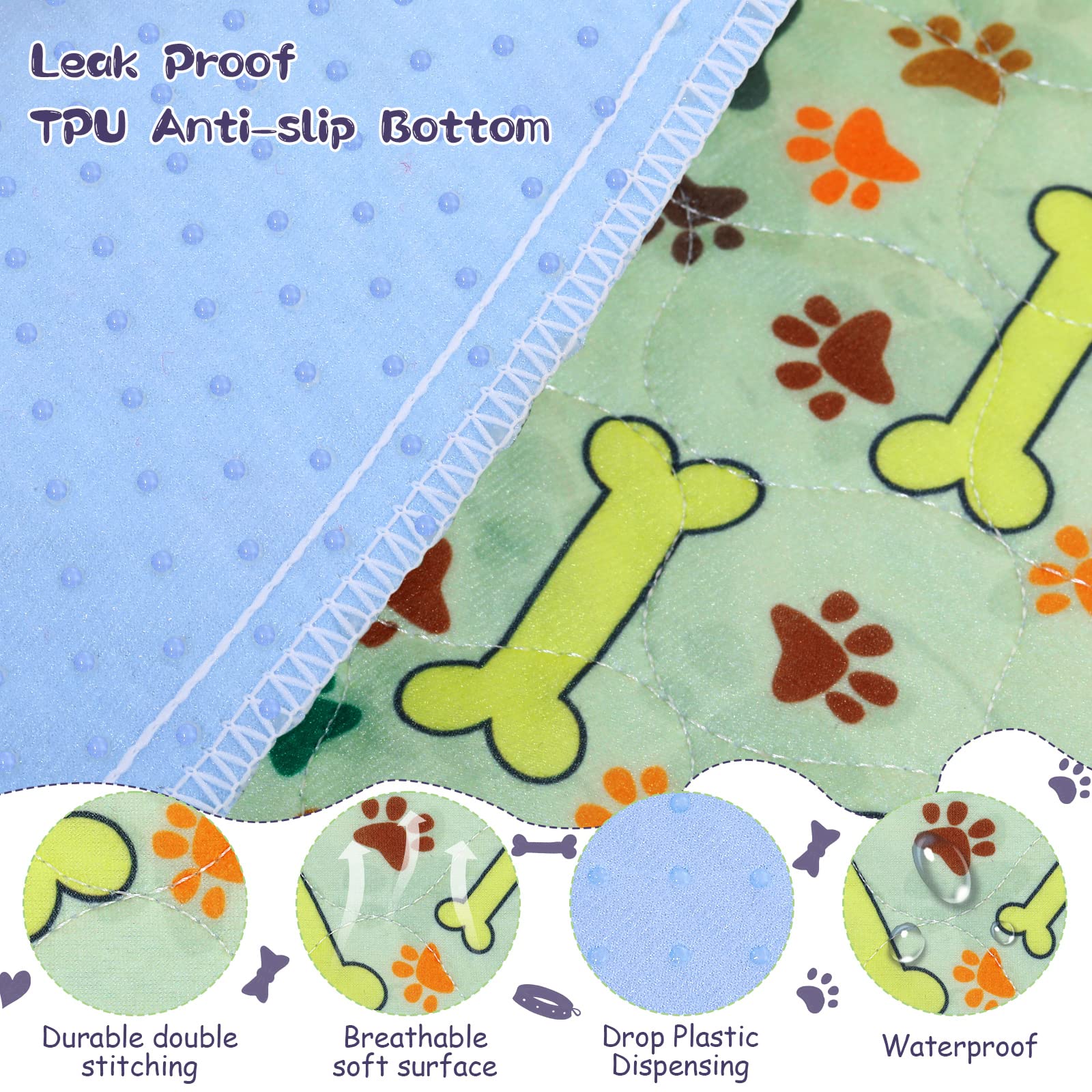 Photect 6 Tappetini Assorbenti Impermeabile per Cani Tappetini Igienici Riutilizzabili Cuscinetti Antiscivolo per Pipì Cuccioli Tappetini con Controllo Odori per Addestramento, 40 x 60 cm