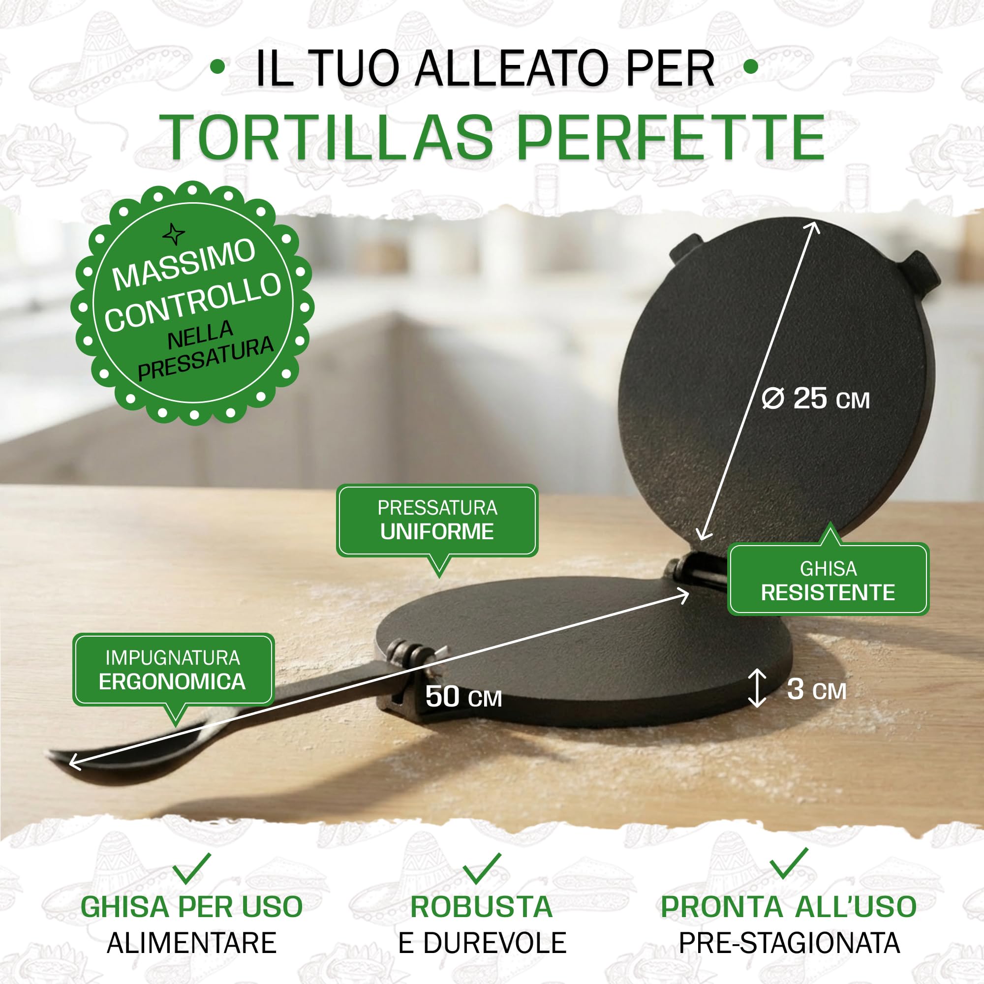 Tortillada - Tortillas di prima qualità in ghisa con ricette (25 cm)
