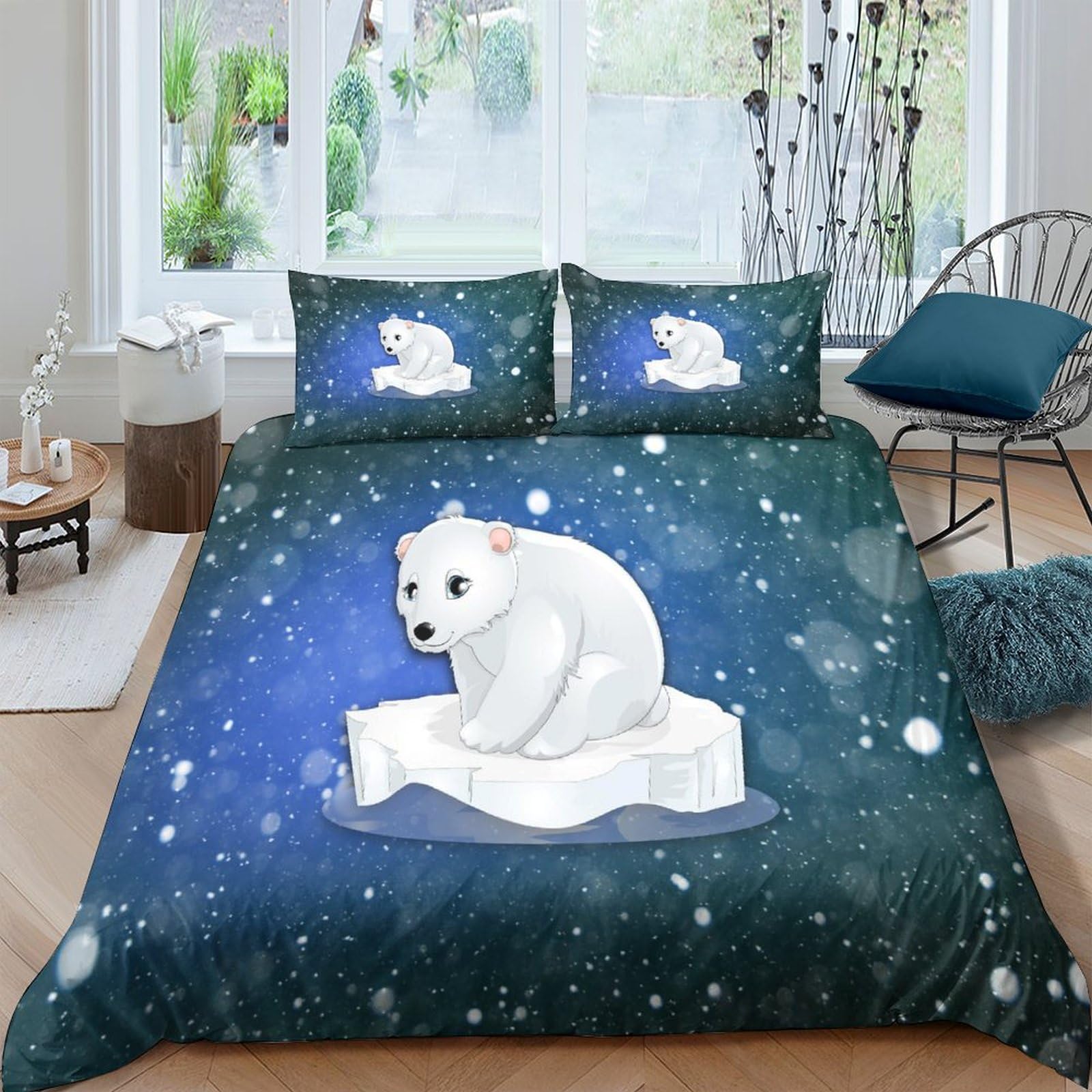 Housse de couette ours polaire pour chambre enfant et adulte déco lit double 3D animée