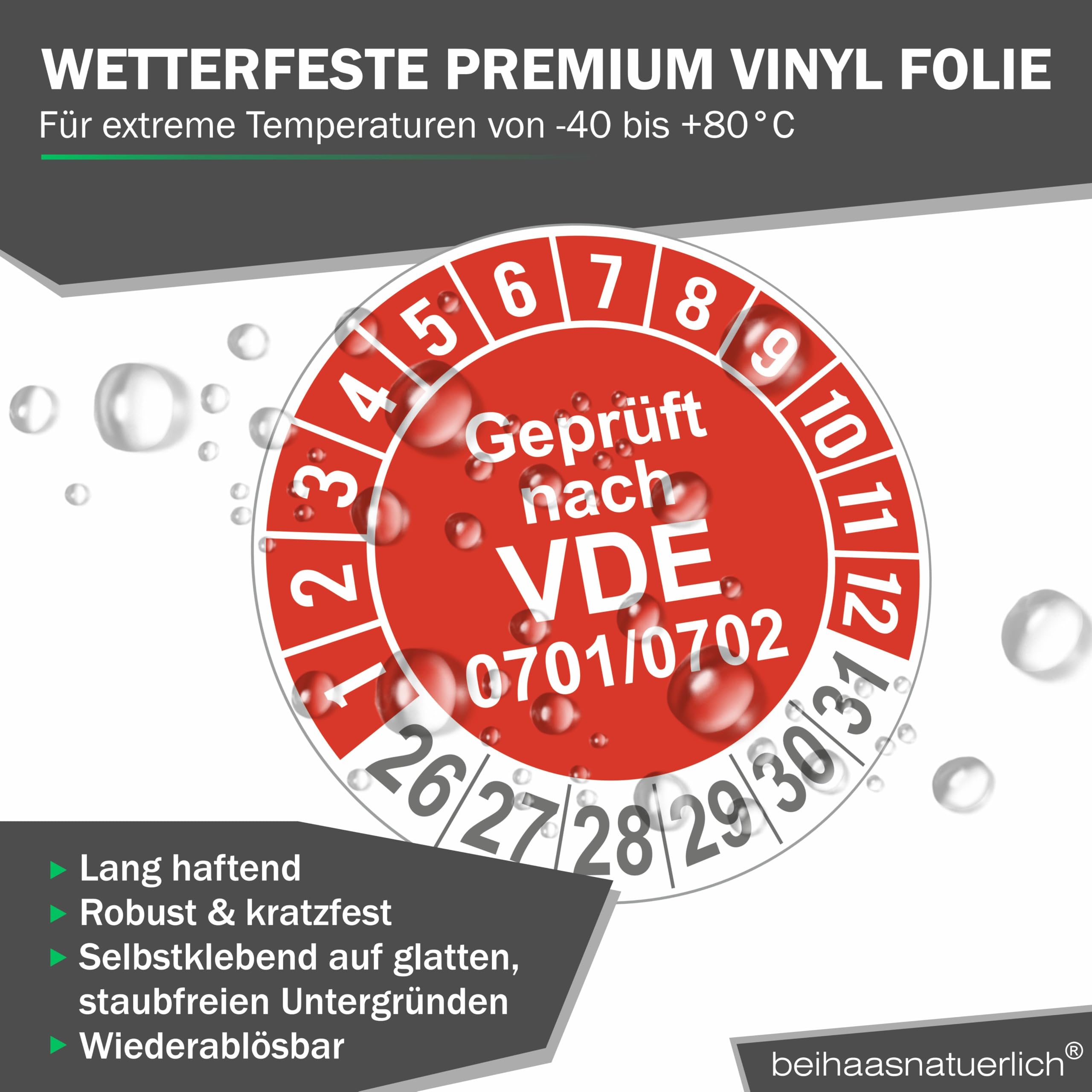 Fluxxx 560 Stk Prüfplaketten "Geprüft nach VDE", 20 mm Ø, Prüfetiketten nach DGUV V3, 2026-2031, selbstklebend, Prüfaufkleber, E-Check Prüfetikett, Plakette für Elektrogeräte (Rot, 5 Bogen)