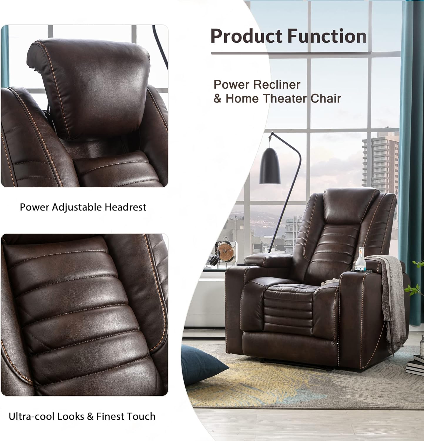 Merax Luxury Leather Gaming Recliner Chair Adjustable Single Living Room Sofa Home Theater Seating for Women Men Elderly (Blue, Massage), 1 Pack, Brown 4 Merax Luxury Leather Gaming Recliner Chair Adjustable Single Living Room Sofa Home Theater Seating for Women Men Elderly (Blue, Massage), 1 Pack, Brown 4