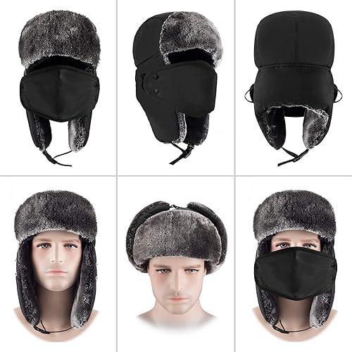 Miniatura 6 de mysuntown Winter Hats for Women and Men Winter Hat Trapper Hat Ushanka Ear Flap Chin Strap and Windproof Mask