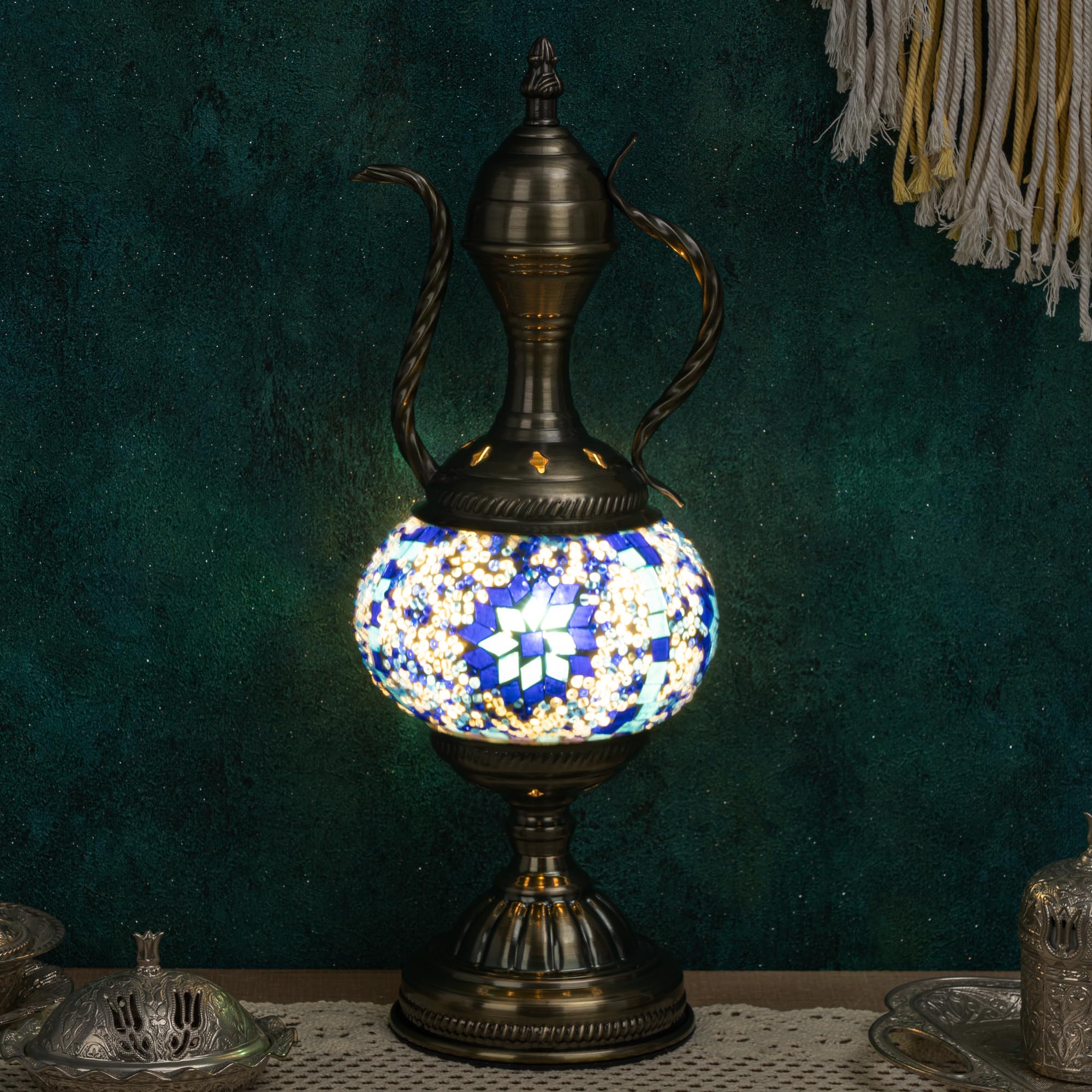 Tiffany Style Moroccan Blue Mosaic Lamp for Living Room and Bedroom