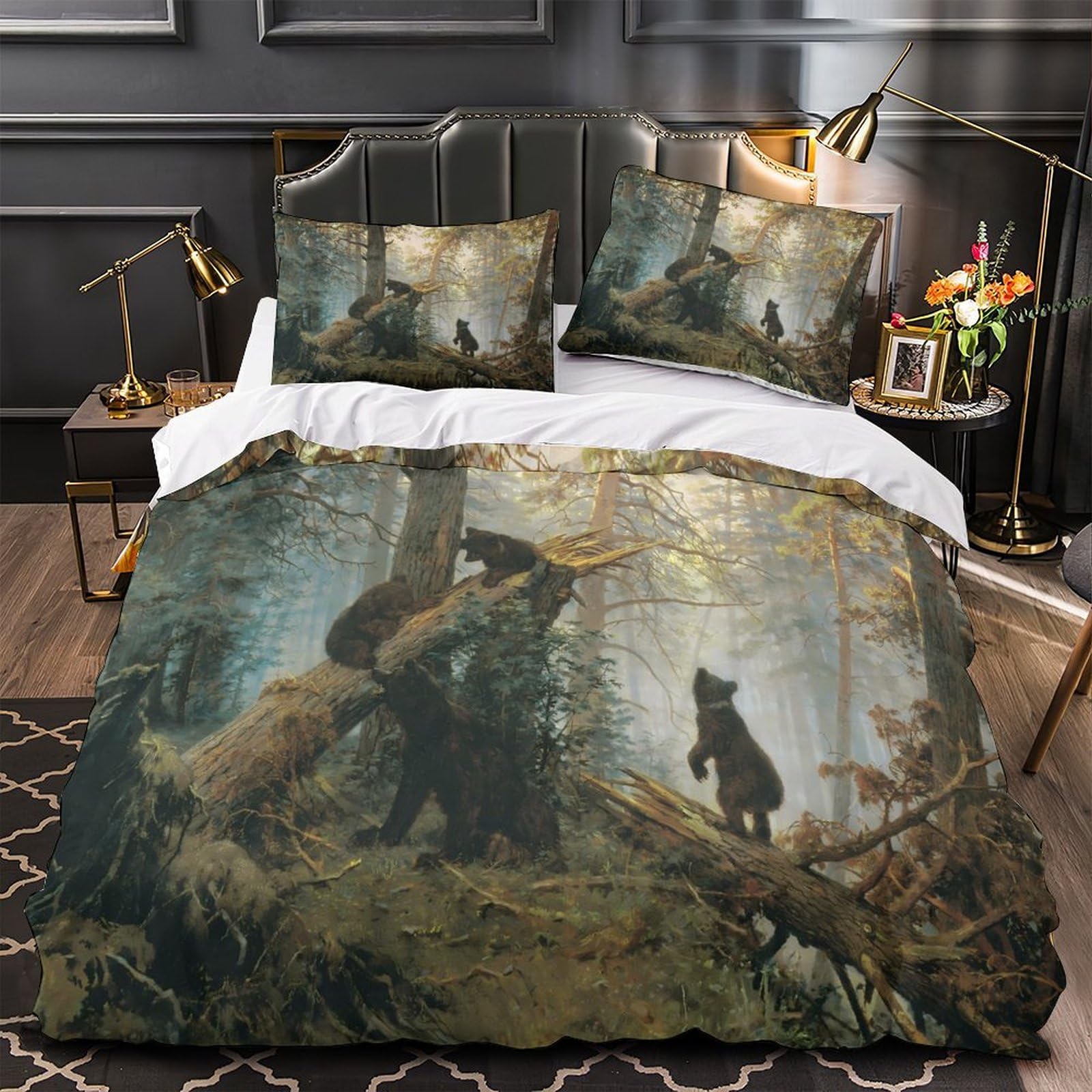 Parure de couette motif ours sauvage idéale pour lit d'amis et invités