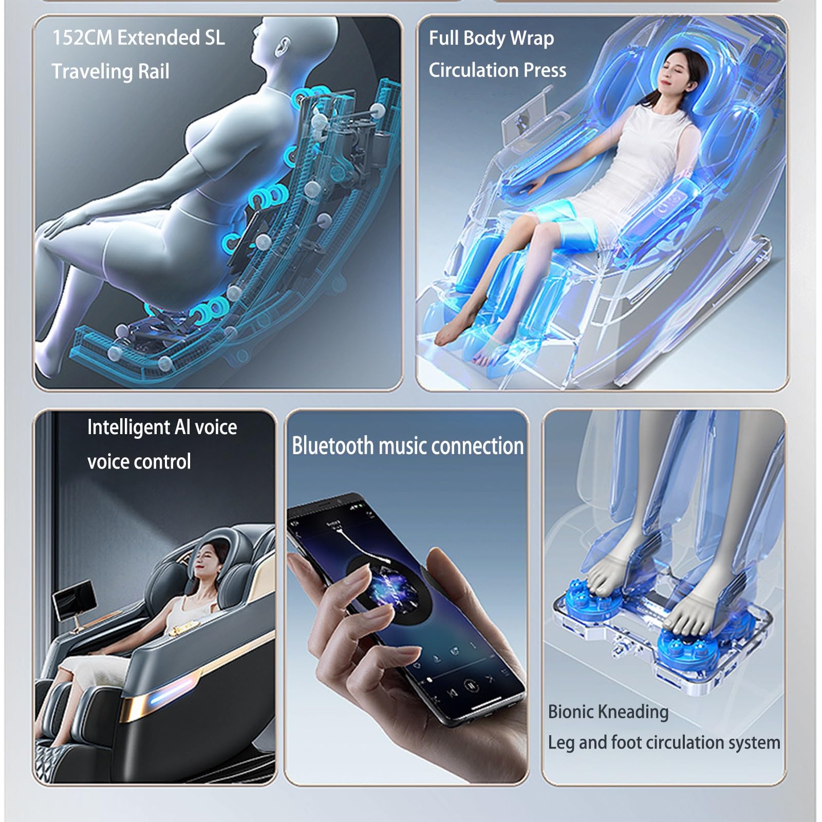 Sillón De Masaje De Gravedad Cero, Movimiento 2D Airbag Y Rodillo para Pies 6 Programas Automáticos Calefacción De Cintura Sillón De Masaje De Lujo para El Hogar(Noir)