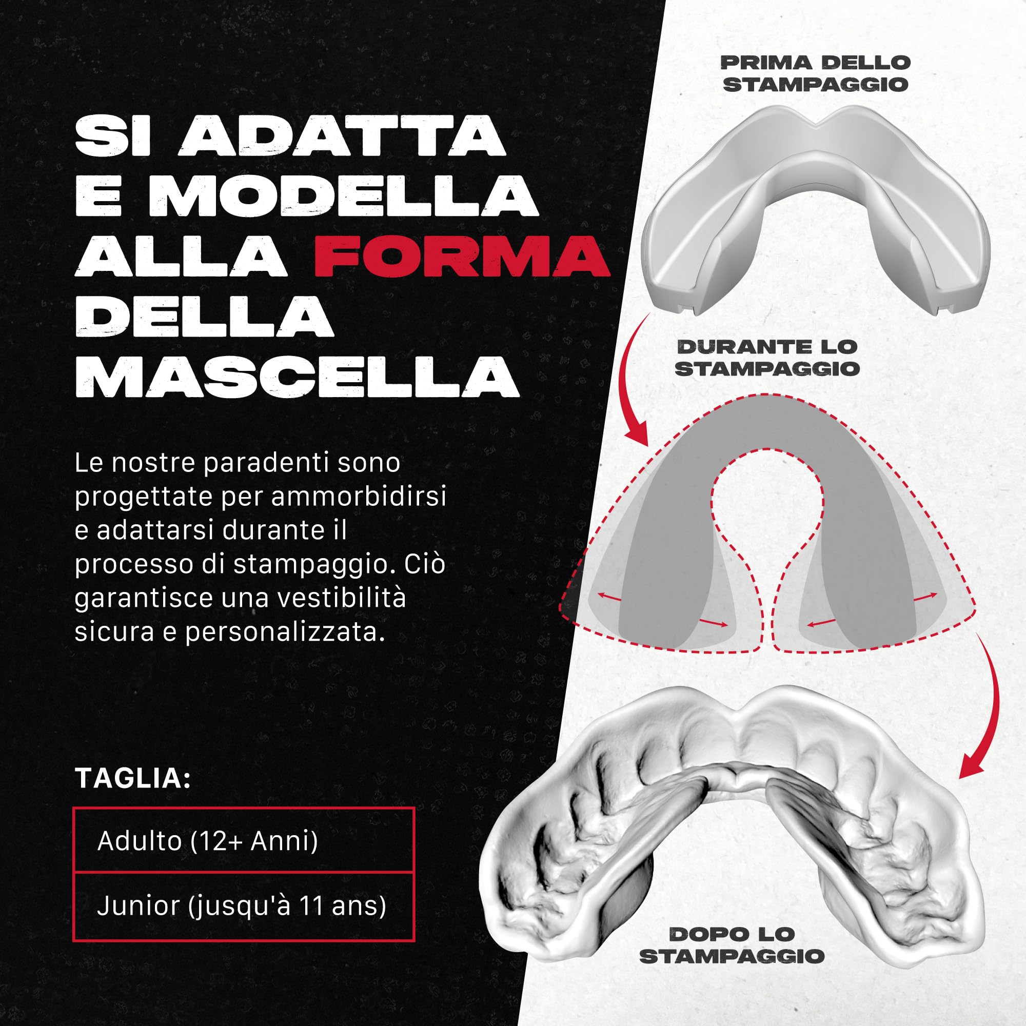 SAFEJAWZ Nitro Paradenti Sportivo Adulti e Bambini Contatto Completo per Tutti Gli Sport, tra Cui Rugby, MMA, Hockey, Judo Arti Marziali e Boxe (Grigio)