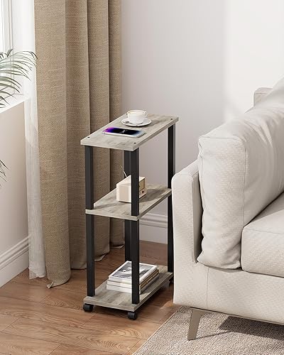 Miniatura 35 de TUTOTAK Mesa auxiliar pequeña y estrecha con estación de carga, juego de 2, mesa auxiliar delgada para espacios pequeños, mesita de noche delgada