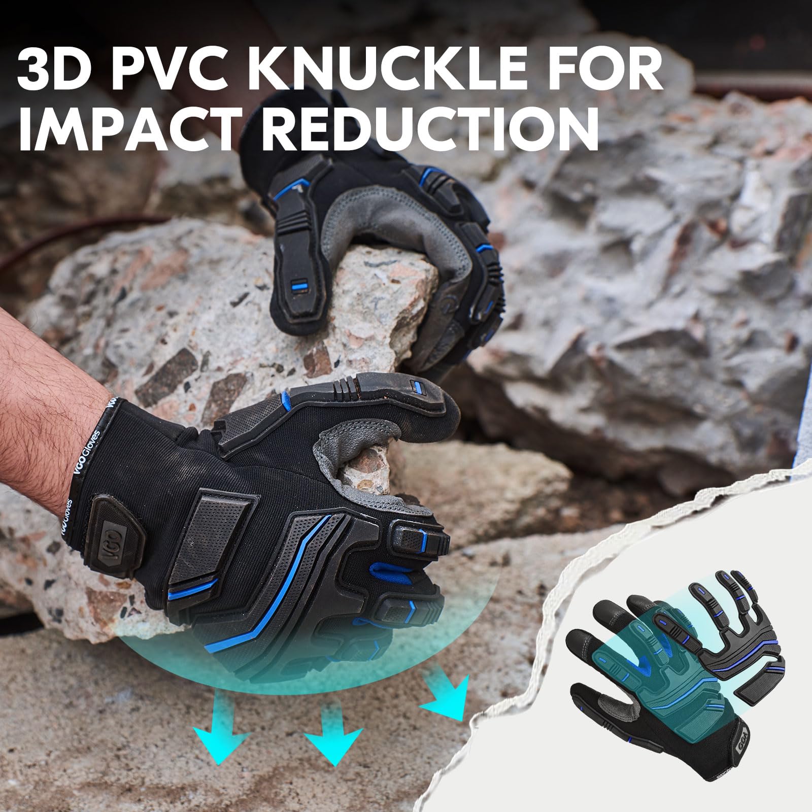 Vgo... Work Gloves Men,Heavy Duty Mechanic Glove,Touchscreen Compatible,Grain Cowhide Leather(Blue,XL,CA9730HL)