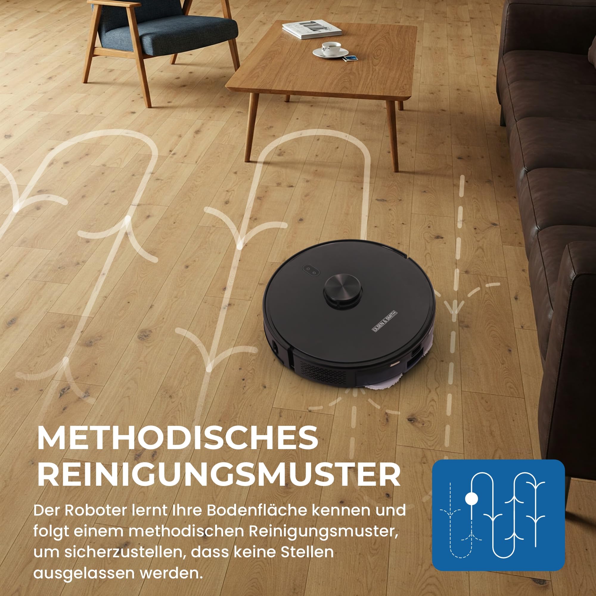 Olsen & Smith Saugroboter mit Wischfunktion & Absaugstation, Selbstladend | 6500 Pa Saugkraft, Lasernavigation, Saug- & Wischroboter, App-Steuerung, Selbstaufladend, Absaugstation, Intelligent