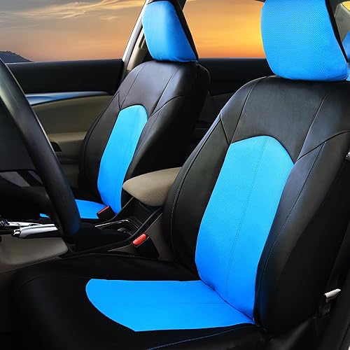 Miniatura 2 de FH Group Juego completo de fundas de asiento de automóvil de piel sintética de excelente calidad, color azul, accesorios interiores de ajuste