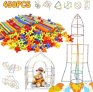 Creative Straw Toys 450Pcs STEM Building Toys Aged for 3 4 5 6 7+ Preschool Kids Constructor Toy Thin Tube Toy DIY Educational Toy Interlocking Plastic Engineering Toys Kit for Boys and Girls Gift