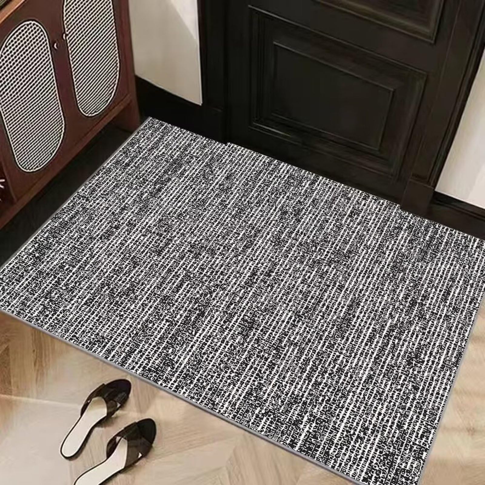 Felpudo Entrada Casa Negro Blanca Alfombra Salon Lavable Alfombra Entrada Casa Exterior Poliéster Felpudo Exterior Suave Alfombras de Salon Antideslizante Alfombras de Habitacion 100x150cm
