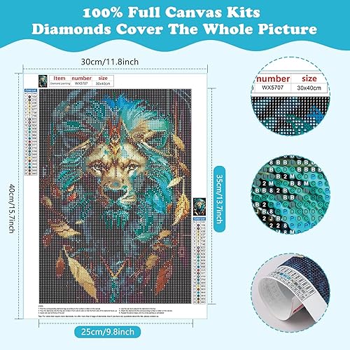 Miniatura 9 de SENQAO Kits de pintura de diamantes de zorro para adultos y niños, encantador zorro DIY 5D redondo arte de diamantes de taladro completo, pintura de