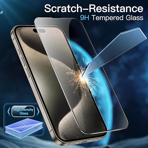 Miniatura 6 de JETech Protector de pantalla de cobertura completa para iPhone 15 Pro Max de 6.7 pulgadas, película de vidrio templado con borde negro con