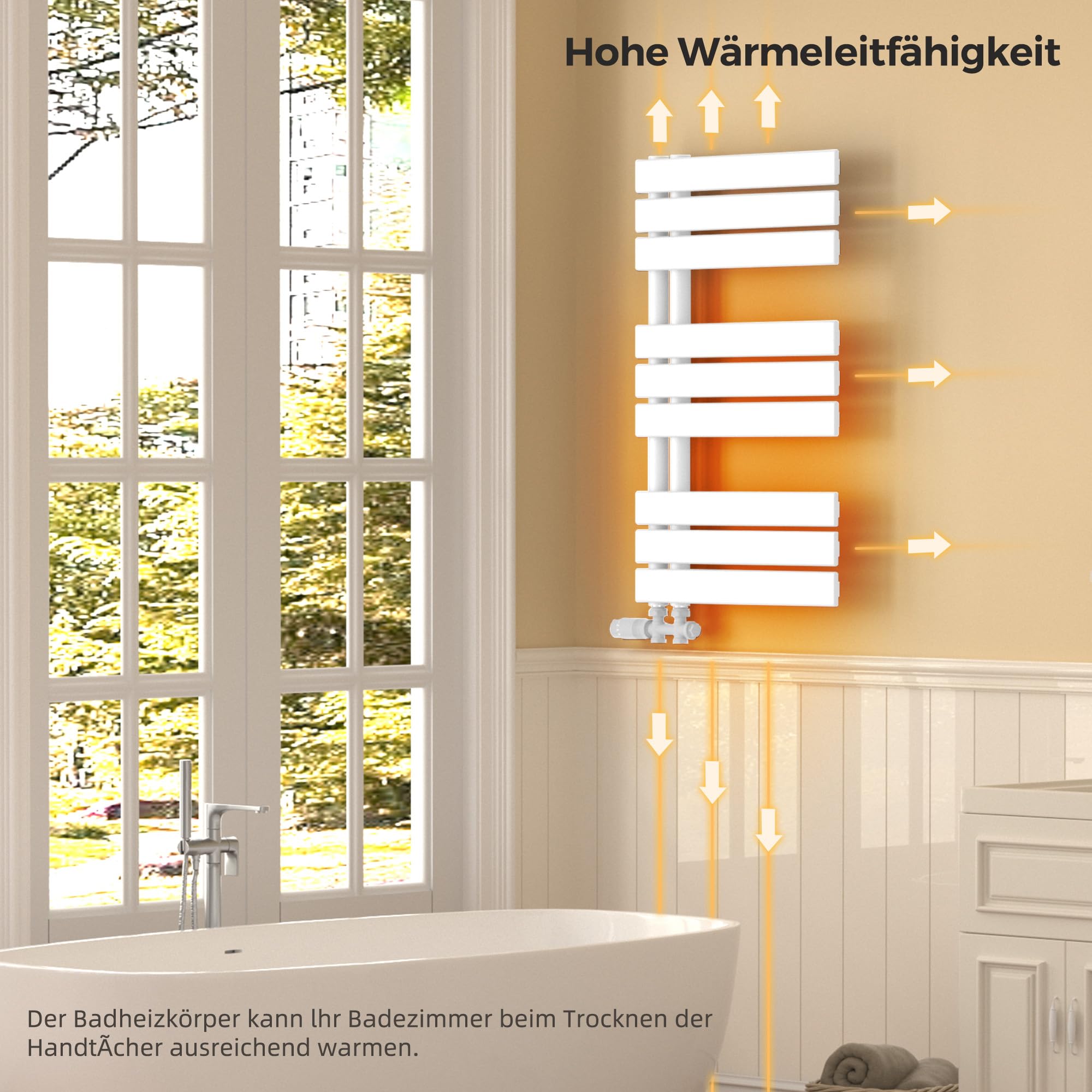 VANCOCO Badheizkörper Mittelanschluss Weiß 800×450 mm Handtuchwärmer