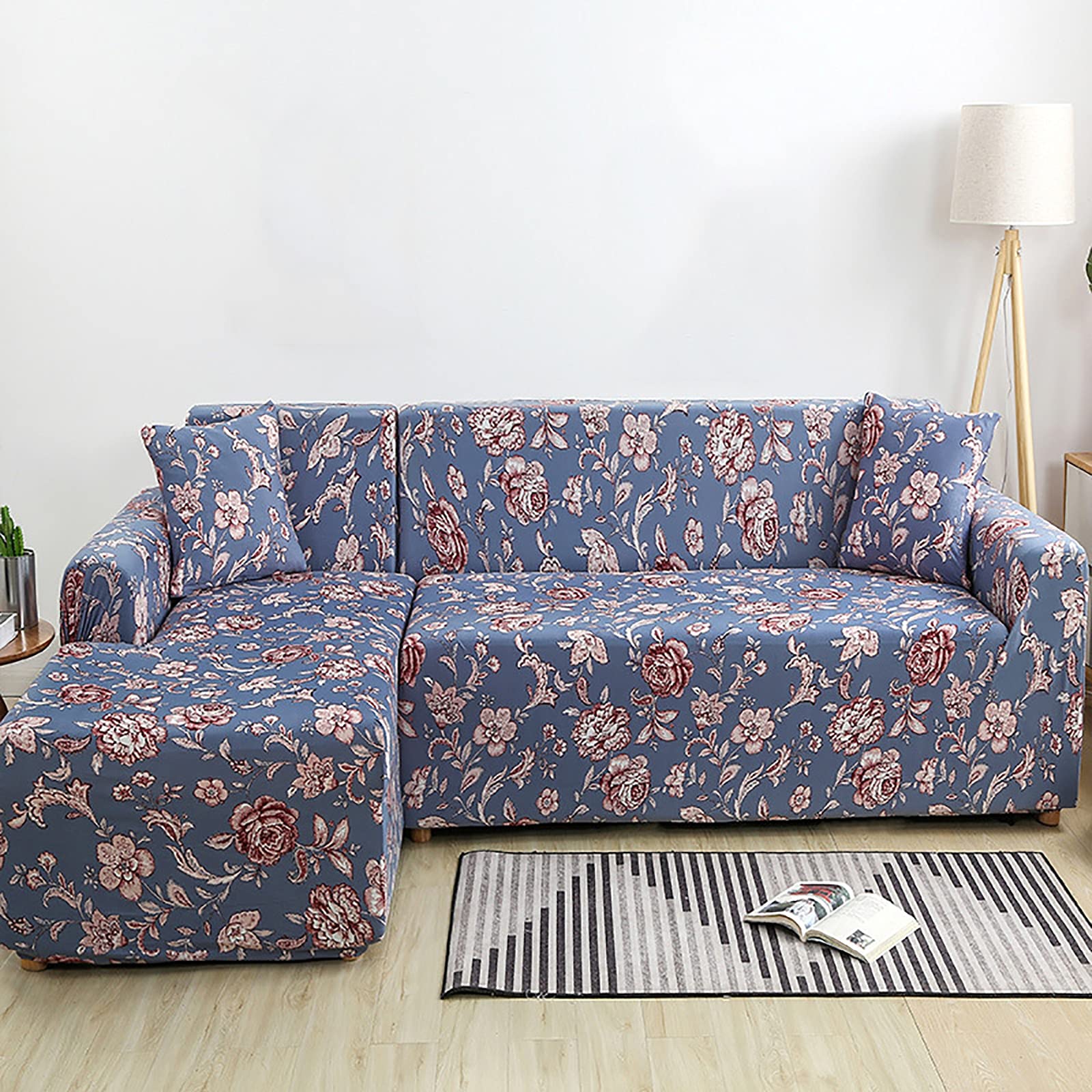 Funda para sofá en forma de L elástica jacquard 3 plazas color H