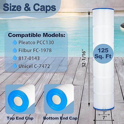 Miniatura 2 de Paquete de 4 cartuchos de filtro de piscina CCP520 para Pentair Clean and Clear 520, Unicel C-7472, PCC130, Filbur FC-1978, FC-6475, R173578,