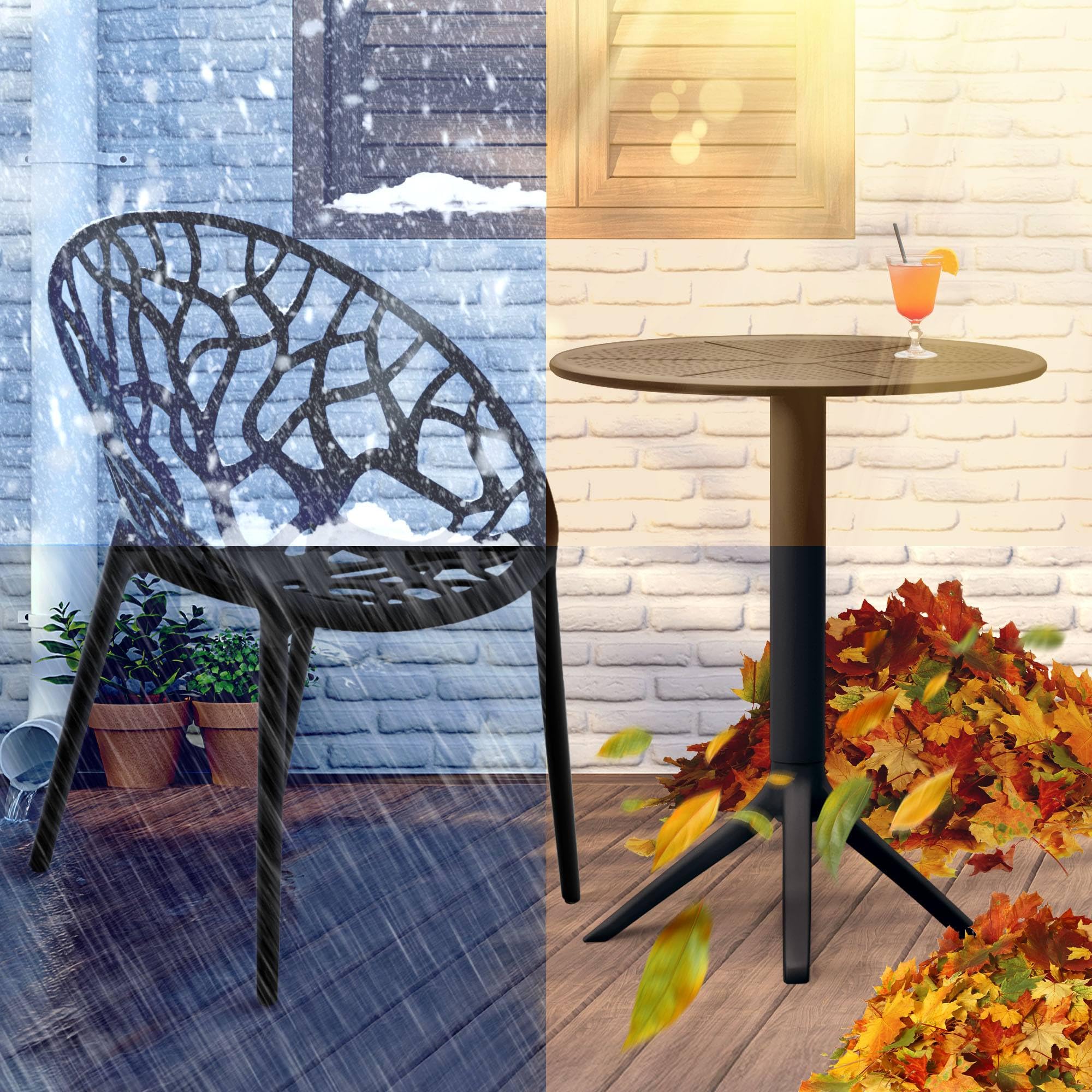 CLP Hoscana Set da Giardino, Tavolo Rotondo Lacota Ø60 cm con 2 sedie Hope impilabili, Resistente alle intemperie e ai Raggi UV, Polipropilene, Colore:Nero