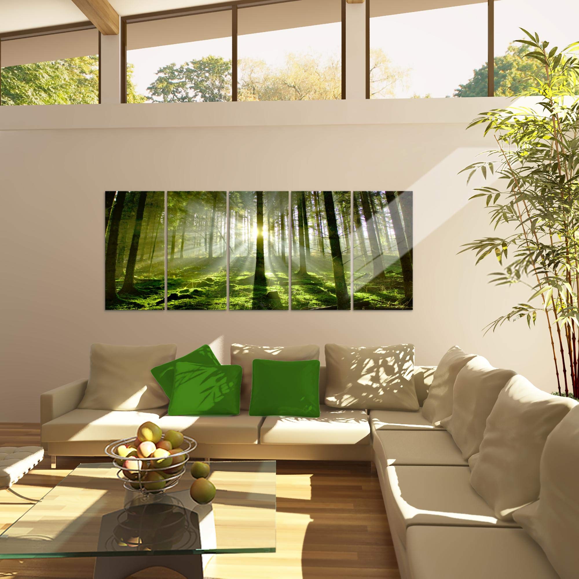 Runa Art Tableau mural XXL Forêt Paysage 200 x 80 cm Vert 5 Parties - 602955a