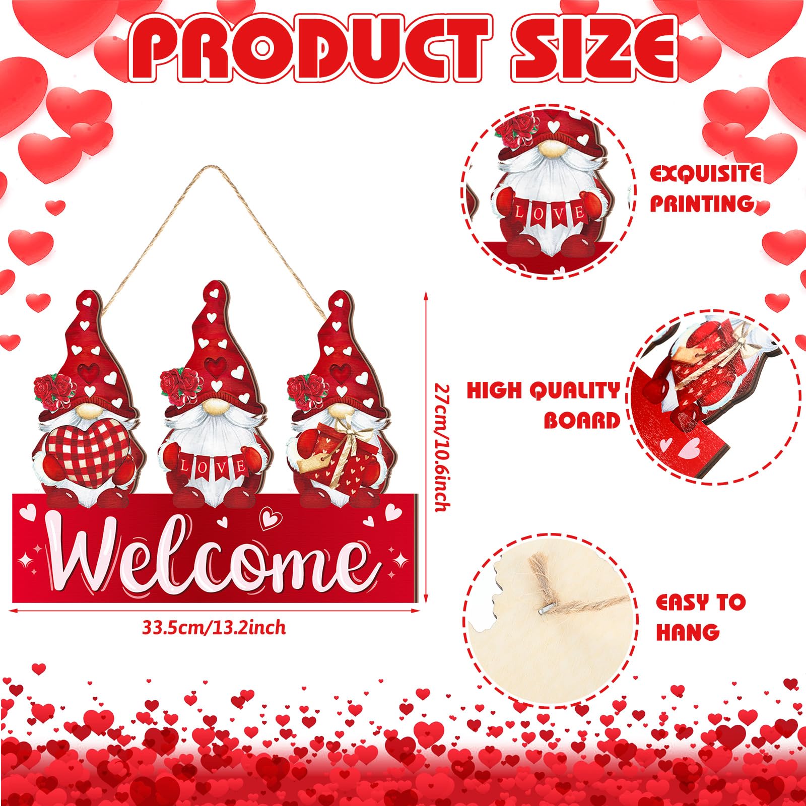 Wenqik Valentine‘s Day Gnome Door Decor for Front Wreath Sweet Gnome Welcome Hanging Door Sign Hanger for Front Home Garden Wall Yard Indoor Outdoor Window