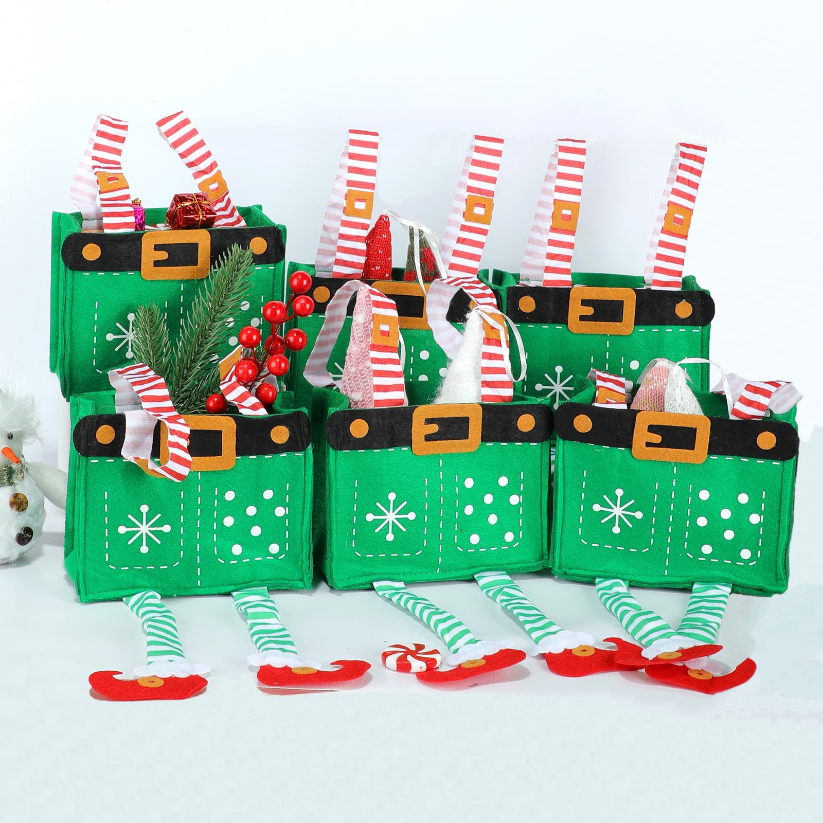 MSQ 6pcs Santa Claus Pants Treat Bags Christmas Goody Bags with Handle