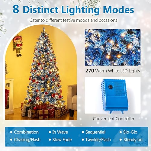Vista 93 de Goplus 7.5ft Pre-lit Artificial Christmas Tree, Hinged Premium Spruce Xmas Full Tree with 1346 PVC Tips, 400 LED Lights, Folding Metal Stand, for
