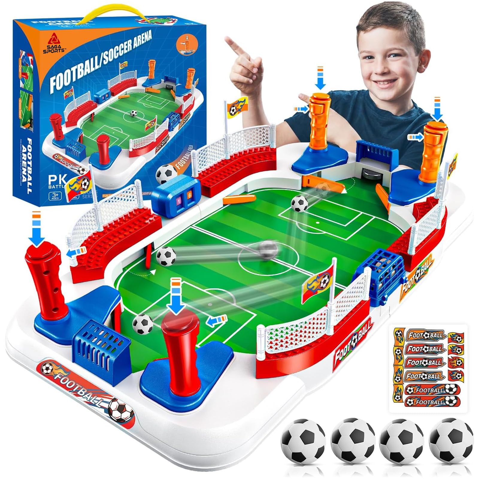 SAGA SPORTS Mini Table Soccer Board Game – Soccer Gifts for Boys 8-12, Soccer Toys for Kids Ages 6-12, Indoor Mini Foosball Table for Kids, Fun Soccer