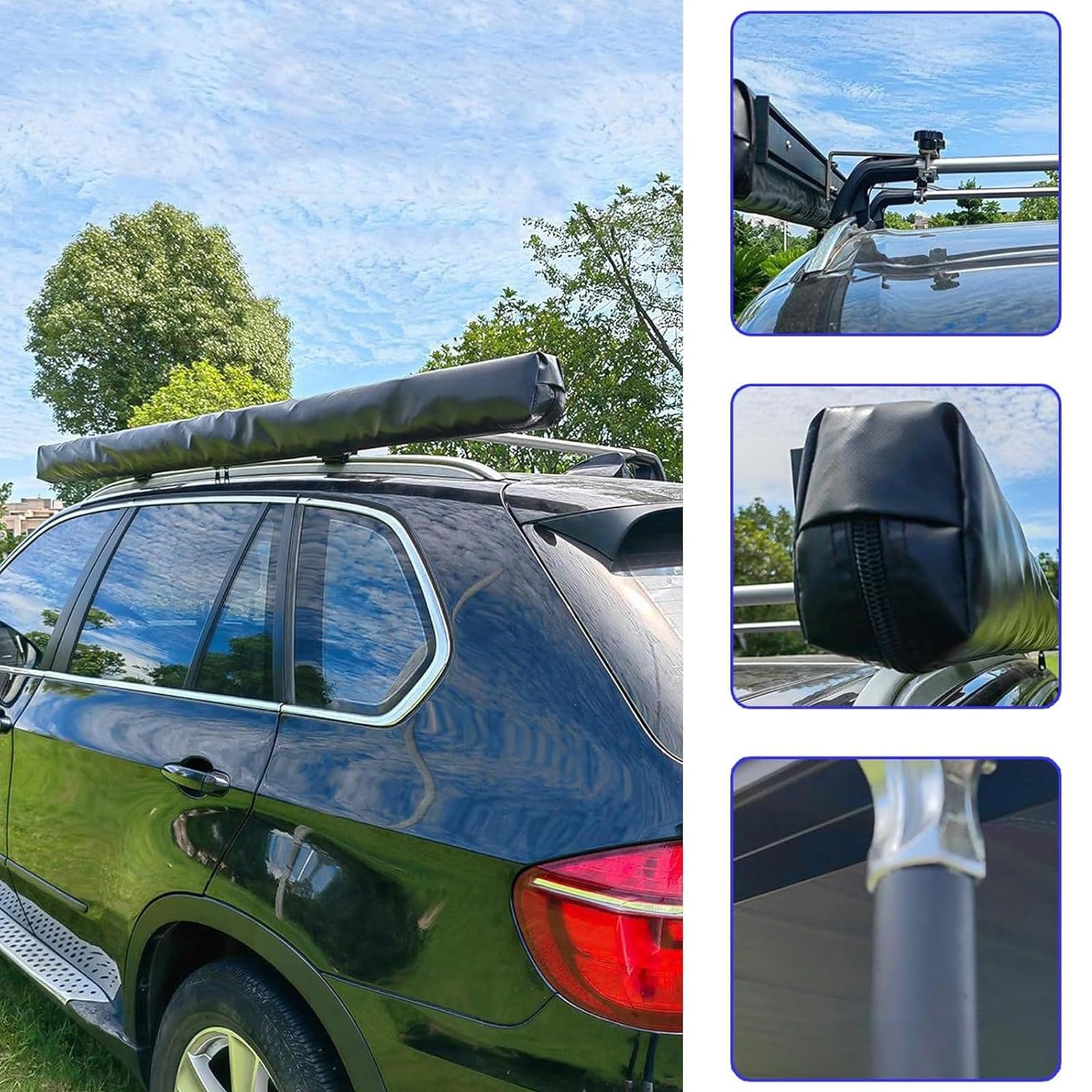 Auto Markise 200 x 250 cm, Ausziehbare Dachgepäckträger Markise, UV50+, PU 2000 Mm Wasserdicht, für Camping, PKW, SUV, LKW und Transporter(200x250cm)