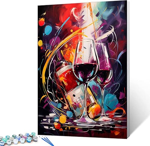 Pintura abstracta de botella de vino por números para adultos principiantes, graffiti, vino tinto, pintura digital, bricolaje, garabatos, lienzo