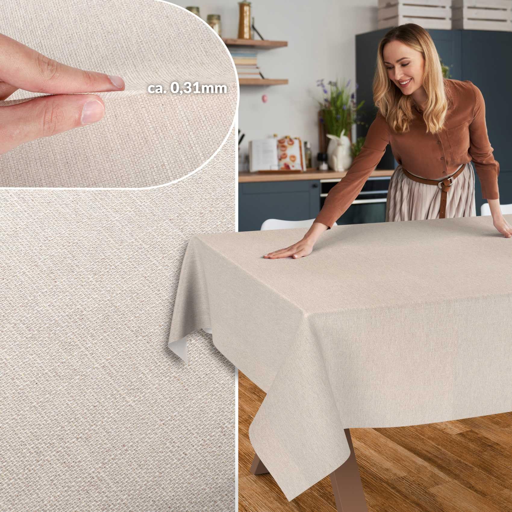 Stoff Tischdecke Textil Tischwäsche Tischtuch Baumwolle Polyester abwaschbar Uni Ornament Damast Jacquard Gewebe waschbar Beige Grau 500x140cm (5m) Schnittkante