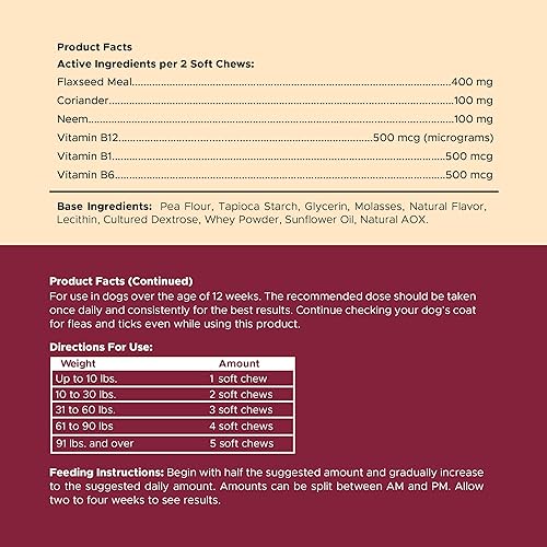 Miniatura 7 de Prevención masticable de pulgas y garrapatas para perros, 180 masticables suaves, defensa natural, fabricado en Estados Unidos, perros pequeños y