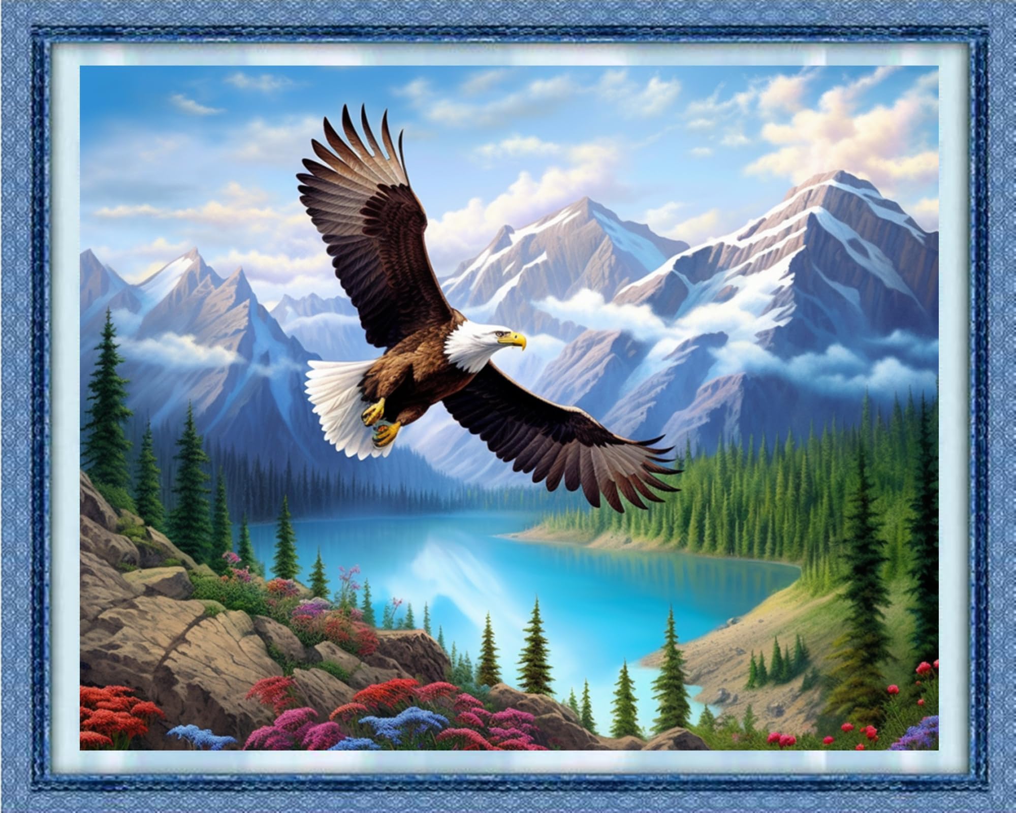 DMCVIVR Stamped Cross Stitch Kits for Beginners Adults Needlepoint Kits for Beginners Embroidery Kits for Adults Crossstitch Kit for Beginners 11CT-Owl Soaring 16x20 inchs