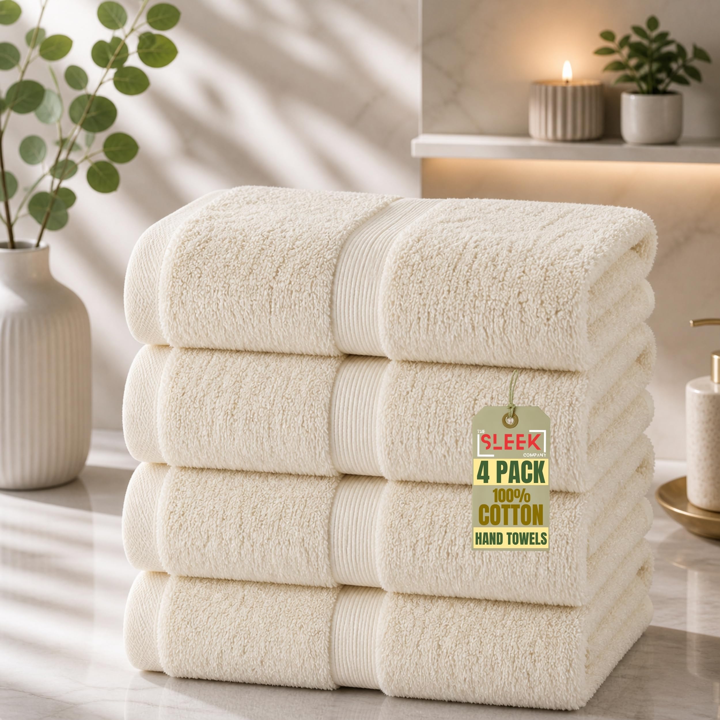 600GSM Royal Egyptian Cotton Hand Towels For Bathroom (50x80cm) – Pack Of 4 – Soft & Absorbent Kitchen Hand Towels For Hand Drying – Hypoallergenic & Durable Hand Towel for Homes, Hotels & Gym (Cream)