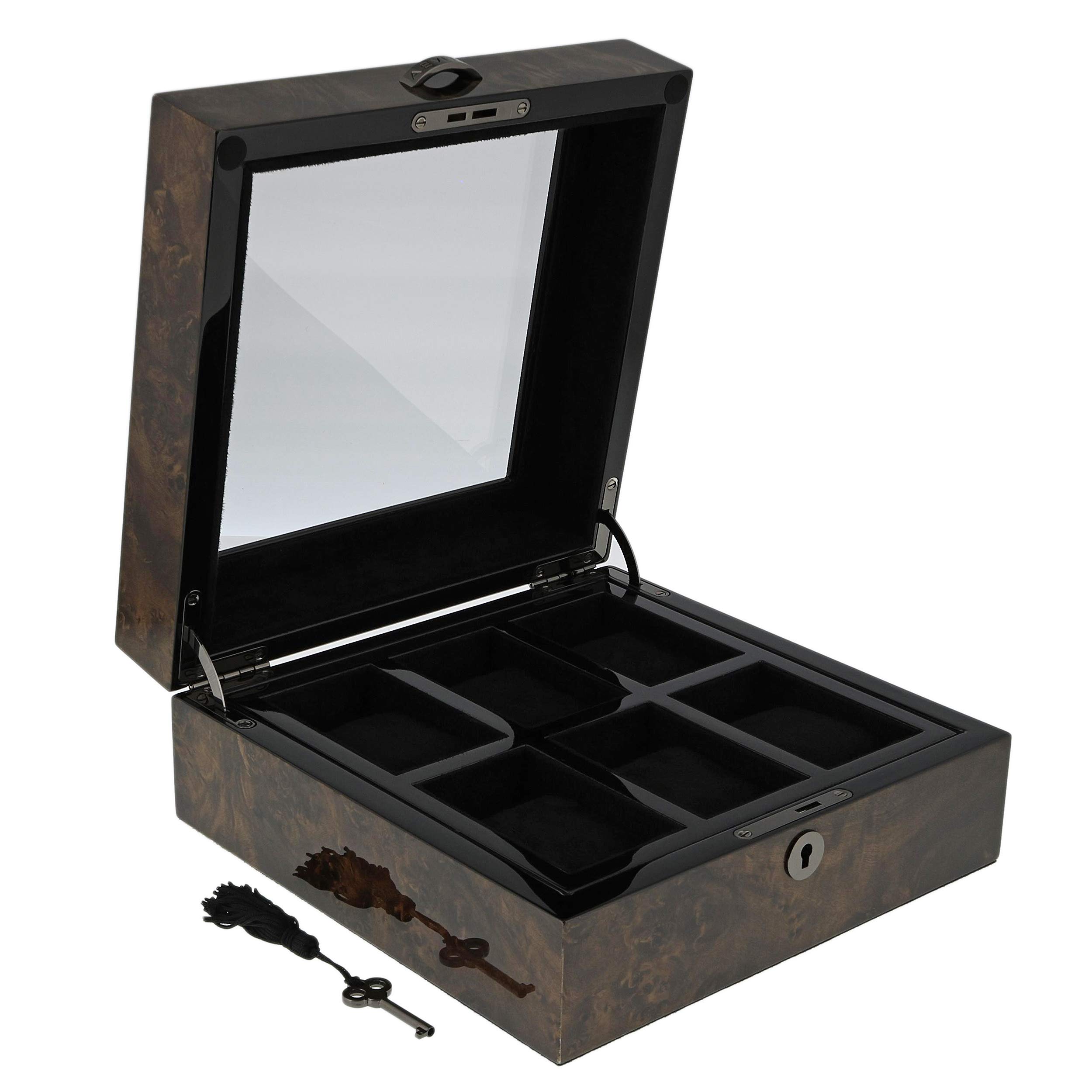 PPREMIUM Quality Dark BURL Watch Box for 6 Watches by AEVITAS