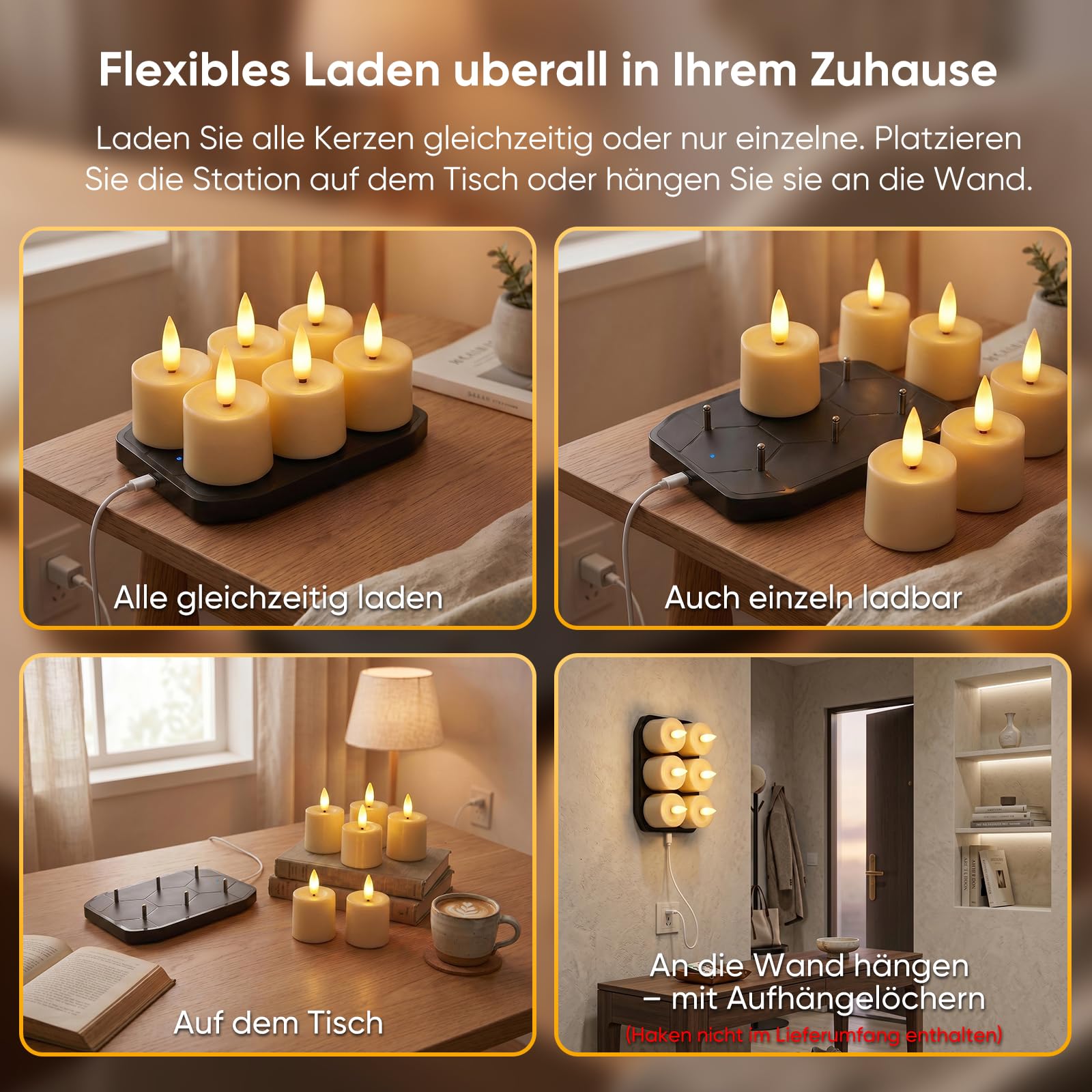 Homemory 12er wiederaufladbar teelichter mit Ladestation, USB Kerzen | Aufladbar Kerzen,Timer, Fernbedienung, 2 Std. Ladezeit, bis zu 100 Std. Leuchtdauer,Hochzeit Tisch Empfang Halloween
