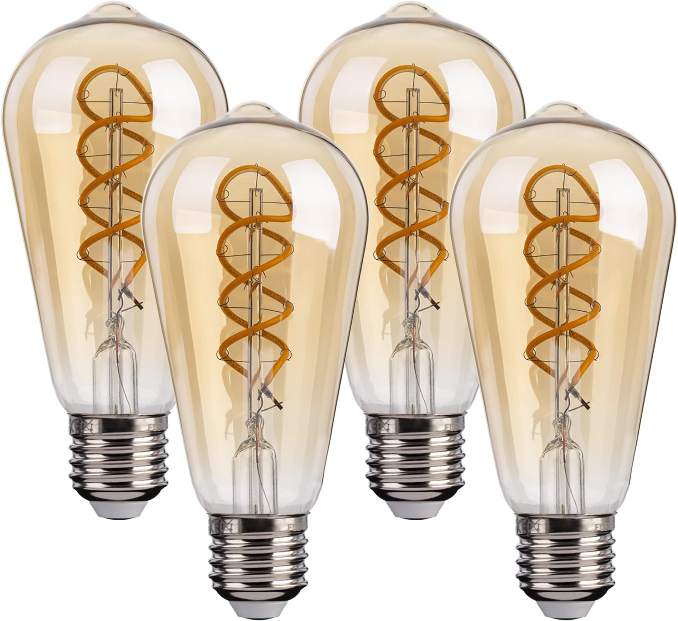 FLSNT Dimmable E27 Screw Bulb 40W Equivalent, ST58 Retro LED Spiral Filament E27 Vintage Light Bulbs, 4W Screw in Light Bulb, Decorative Edison Screw Bulb 2200K Warm White, Amber Glass, Pack of 4